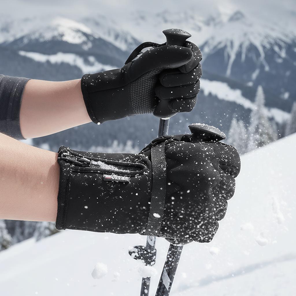 Winter Skiing Sports Gloves with Buckle Waterproof Touchscreen Glove Anti-Slip Fleece-Lined Warm Gloves for Driving Motorcycle
