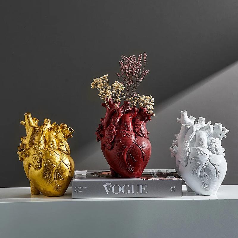 Simulation Heart Vase Flowerpot Resin Ornament Arts And Crafts Originality Home Desktop Flower Arrangement Decoration Gift