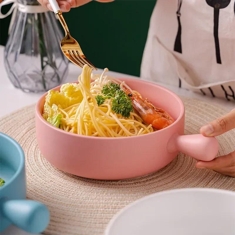 Covered Noodle Bowl Ceramic Dishes to Eat Simple Household Tableware Baking Baking Bowl Household Utensils for Kitchen Dishware