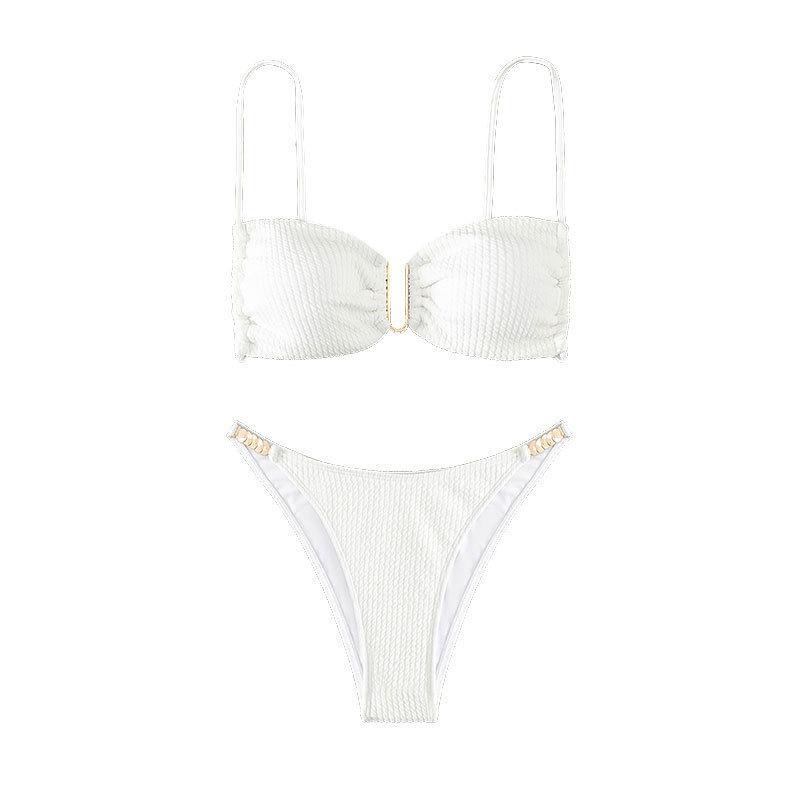 Women’s Solid Color Bandeau Bikini Swimwear Set, Sexy Triangle Two-Piece Swimsuit, Summer Beach Tankini Bathing Suit