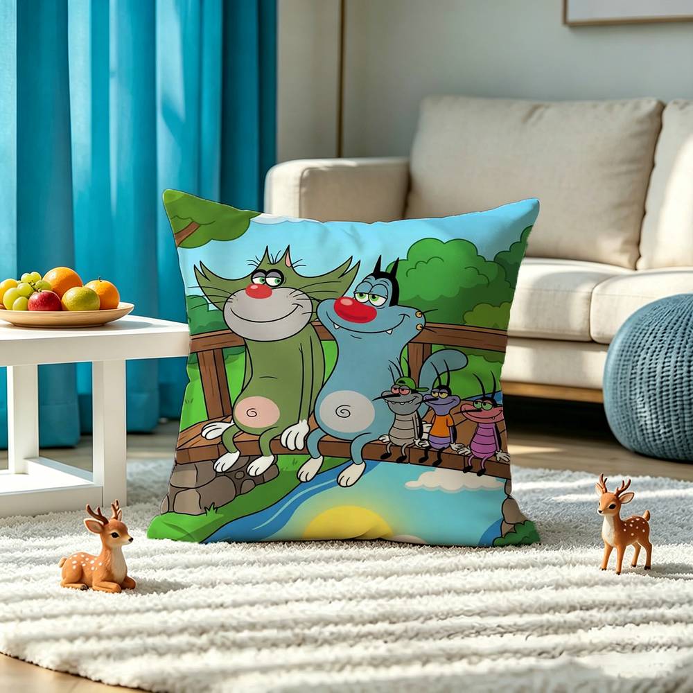 O-Oggy and the C-Cockroaches Square Double-Sided printed Pillow Case Bedroom Bedside Pillow Sofa Cushion Cover