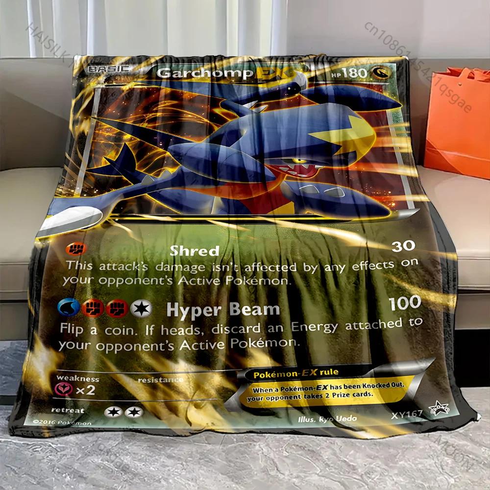Pokémon Cards Garchomp Printed Blanket Cartoon Flannel Fluffy Soft Blanket for Adult Kids Plush Sofa Bed Car Camping for Gifts