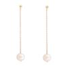 Women Gold Chain Long Tassel Earrings With Round Freshwater Pearls Wedding Bridal Jewelry