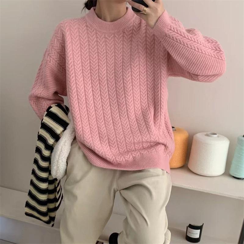 Soft Waxy Round Neck Twist Pullover Women's Top Autumn and Winter New Retro Lazy Premium Knitted Sweater Women's Clothing