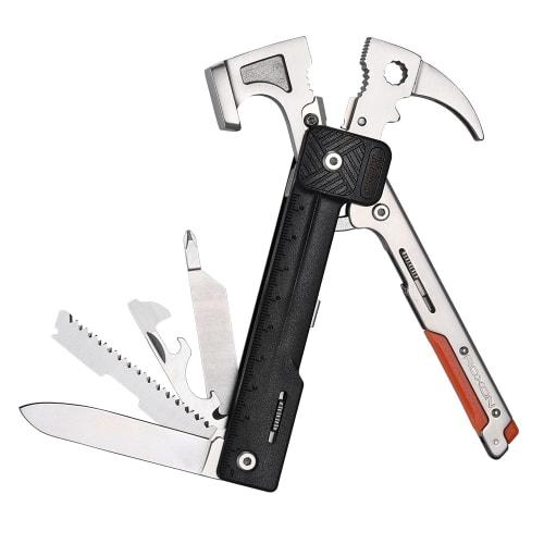ROXON 16-in-1 Multi-Function Hammer, Outdoor Multi-Function Hammer & Pliers, Camping & Tent Pitching Supplies, Outdoor Survival Tool (Fire Starter, Re