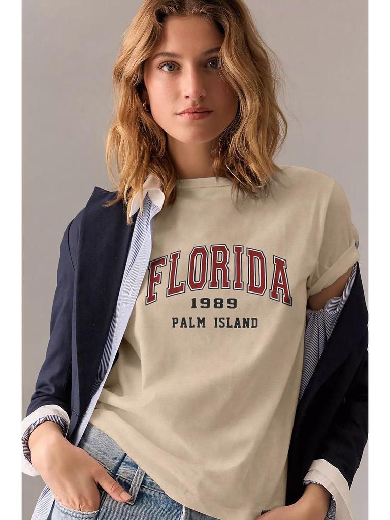 Women's Casual Minimalist Round Neck Short Sleeve Print T-shirt
