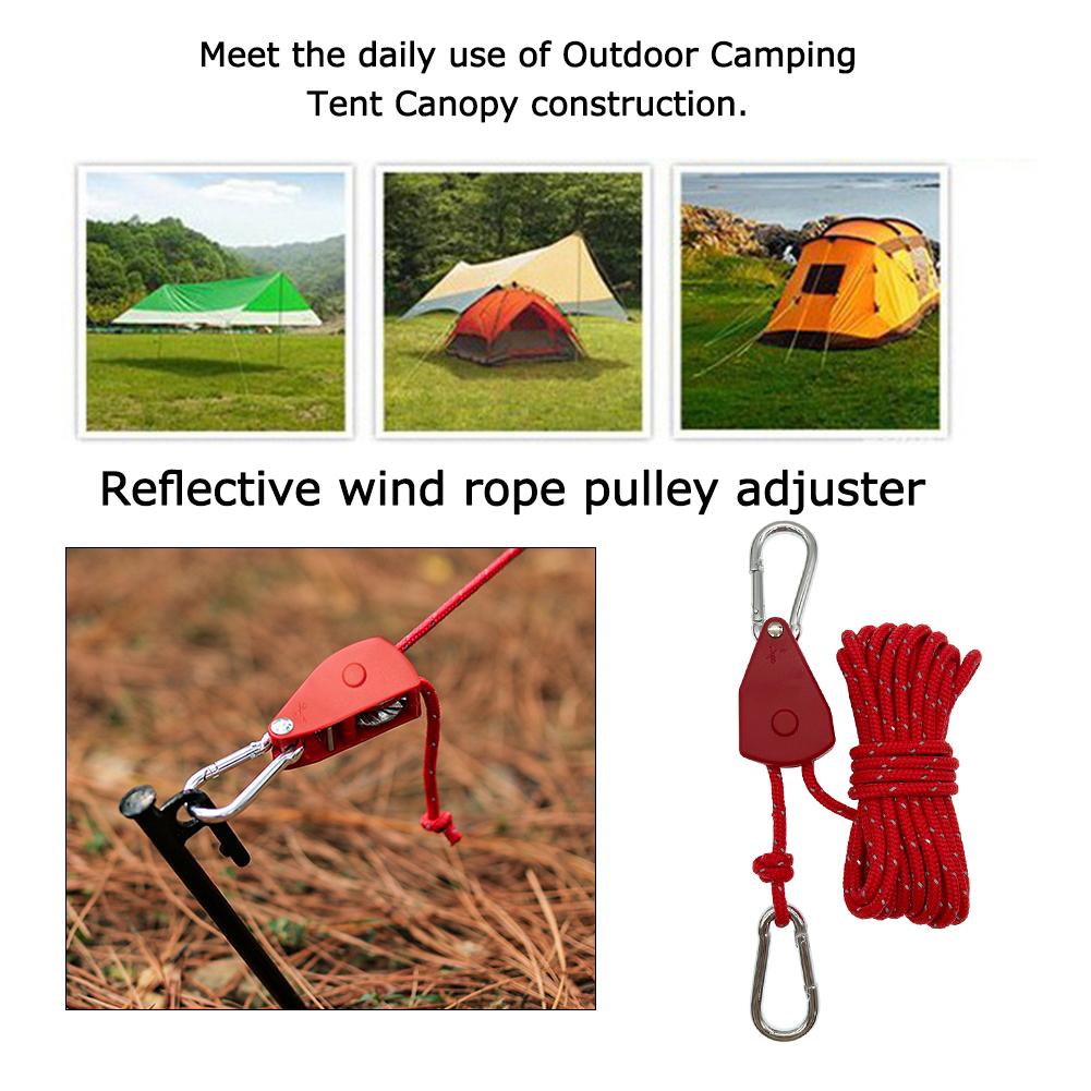 5M Canopy Tie Down Strap Adjustable Awning Wind Rope Windproof Fixed Buckle Pulley Rope Reflective for Camping Hiking