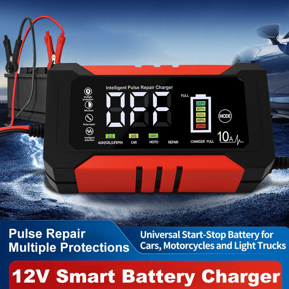 12V 10A Smart Battery Charger for Cars and Motorcycles