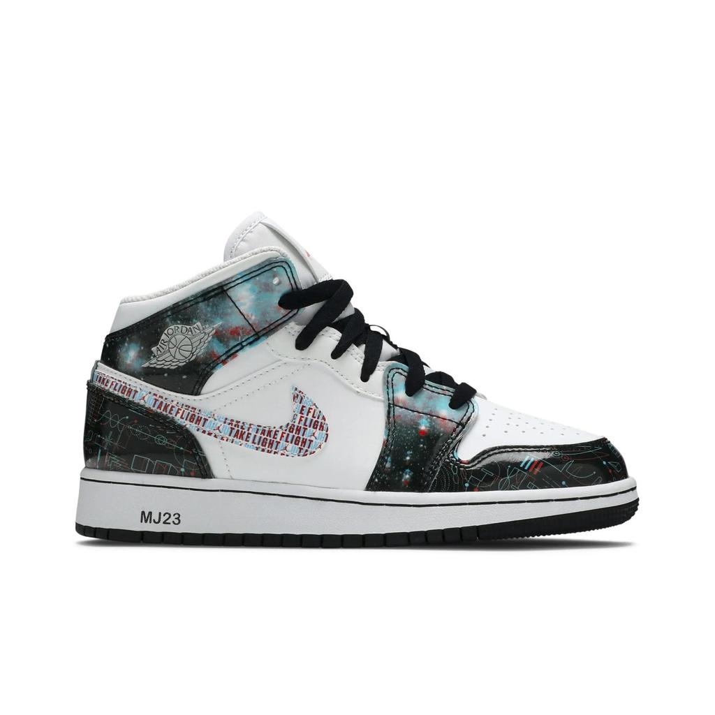 Air Jordan 1 Mid SE Grade School 'Take Flight' (Unisex) White / Bright Crimson / Blue Hero Kids' Basketball Shoes BQ6931 114