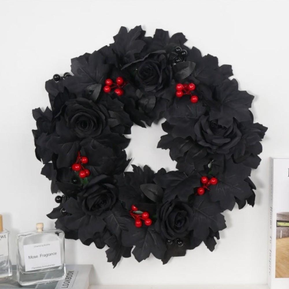 Fall Harvest Halloween Pumpkin Maple Leaf Wreath Autumn Maple Leaf Simulation Pumpkin Door Wreath Rustic Style Artificial Wreath