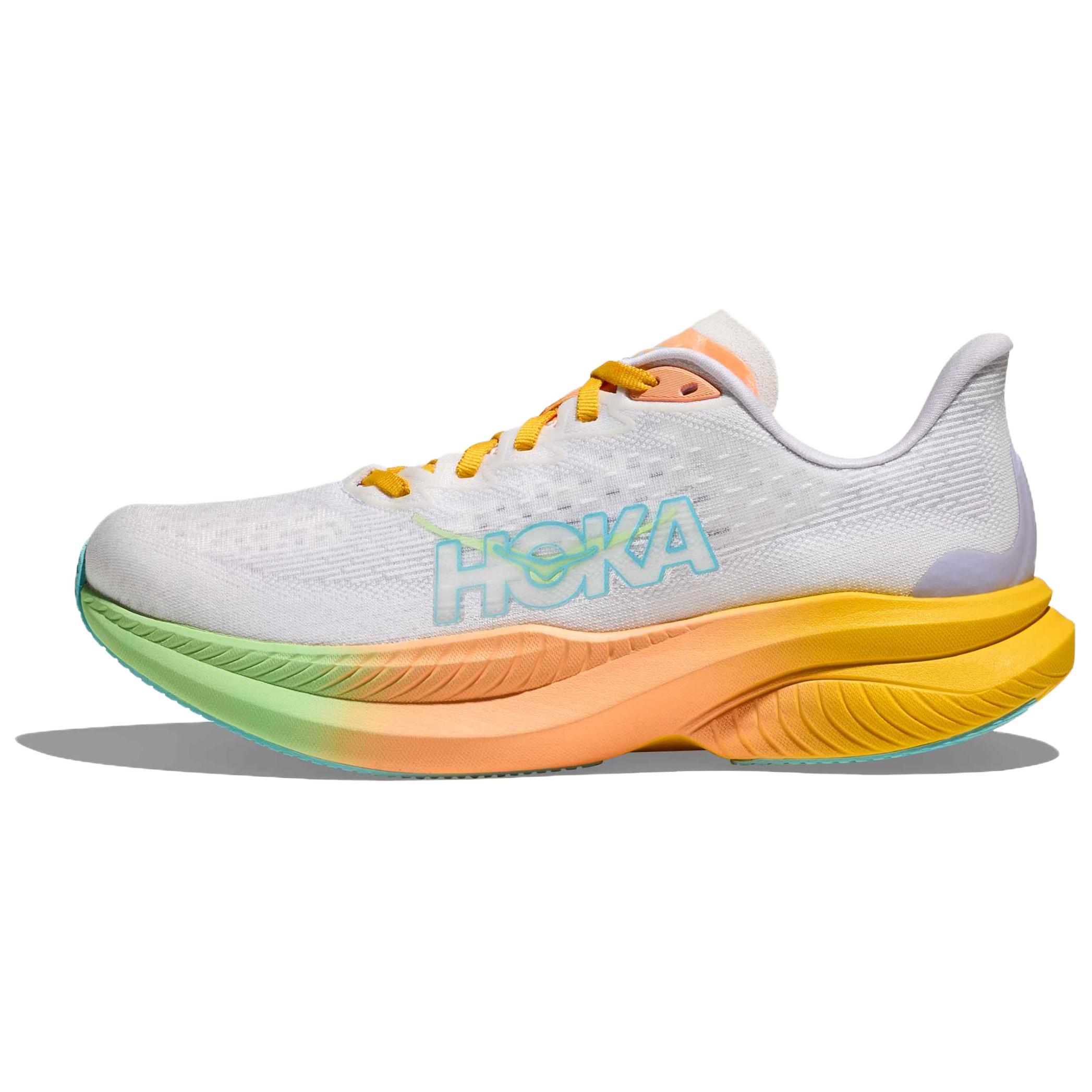 

HOKA One One Mach 6 Модные Удобные Дышащие Кроссовки с Низким Верхом для Бега Женские Кроссовки Бело-Оранжевые 1147810-FTST 39