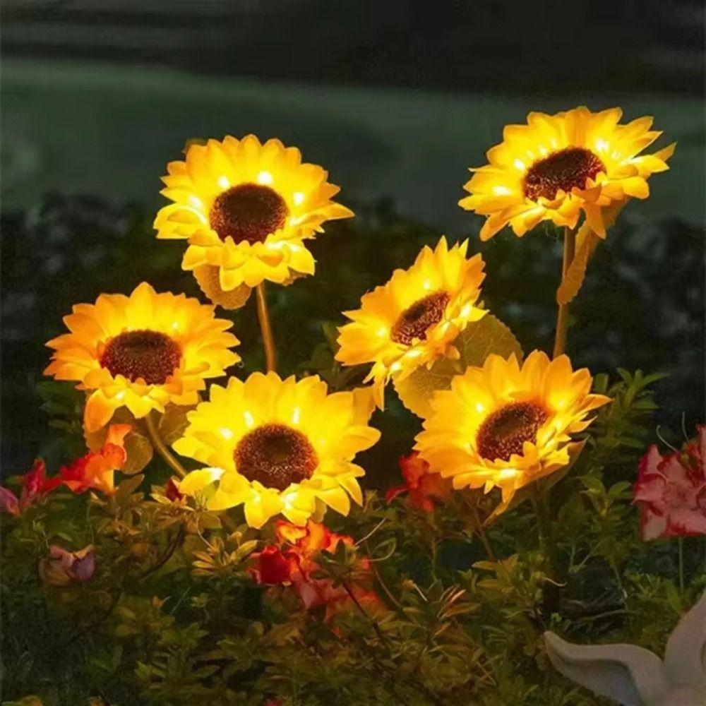 Waterproof Solar Sunflower Lawn Lamp Yellow Flower Realistic Design Solar Stake Light 3/6 Heads Creative Shape