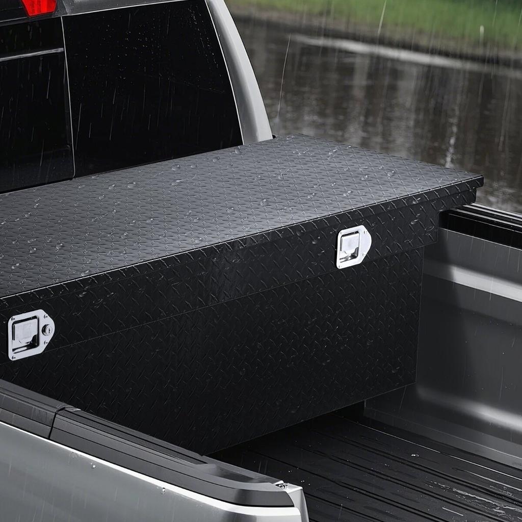Crossover Truck Werkzeugkasten, 69x20x14 Zoll, Robuster Aluminium-Werkzeugkasten mit Rautenstruktur, Werkzeugkasten für Pickup-Ladefläche, Wohnmobil, Anhänger, Wasserdichte Aufbewahrung