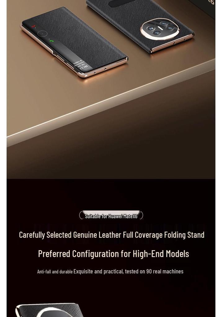 Huawei Mate X6 Foldable Full-Cover Flip Leather Case with Rotating Bracket and Smart Window.