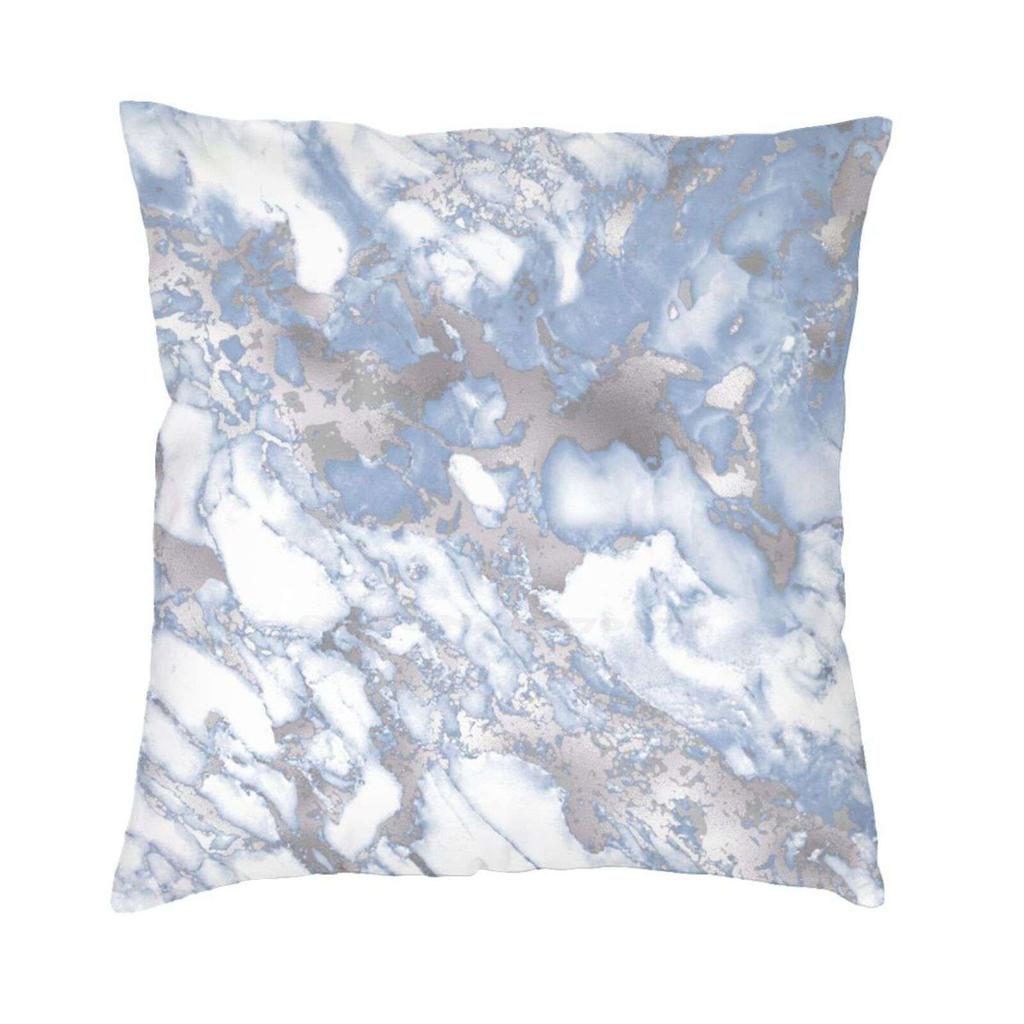 Pale Blue And Silver White Marble Effect Pattern Throw Cushion Pillow Cover Pillowcase Blue Silver Marble Blue Marble Pattern