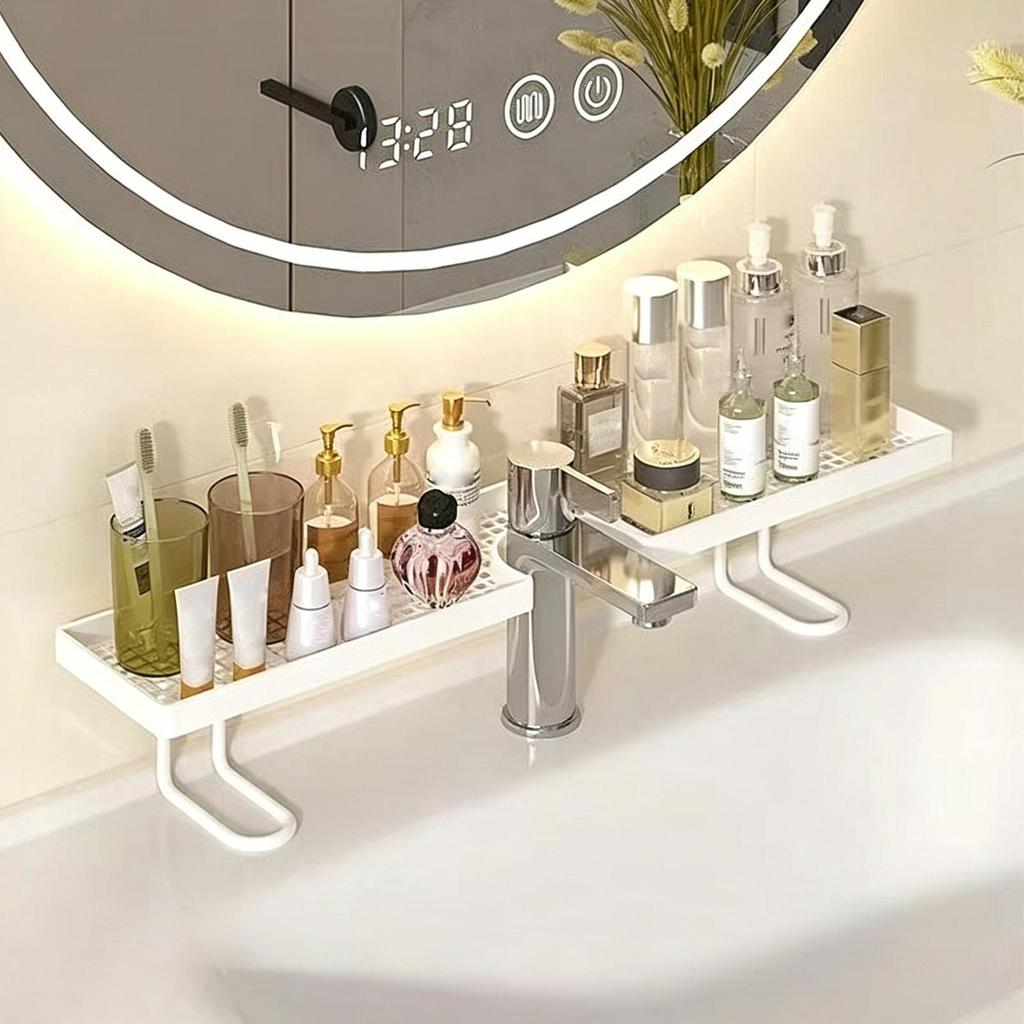 Bathroom Counter Shelf Draining Anti Slip Faucet Shelf Heavy Duty Hollow Out No Drill Bathroom Shelf Bathroom Sink Organizer