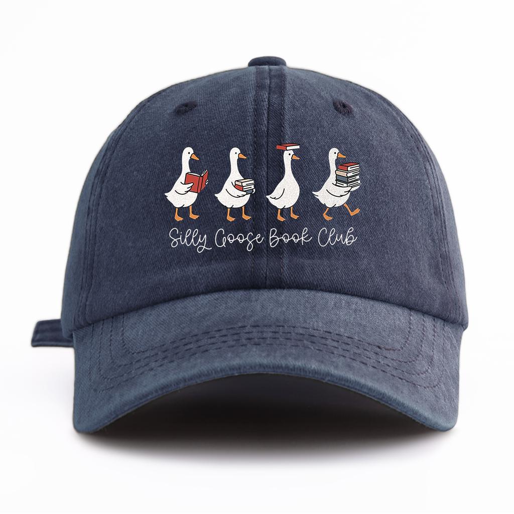 1pc SILLY GOOSE Print Washed Baseball Cap for Adults,Minimalist Retro Style Casual Soft Adjustable Dad Hat,Perfect As Gift