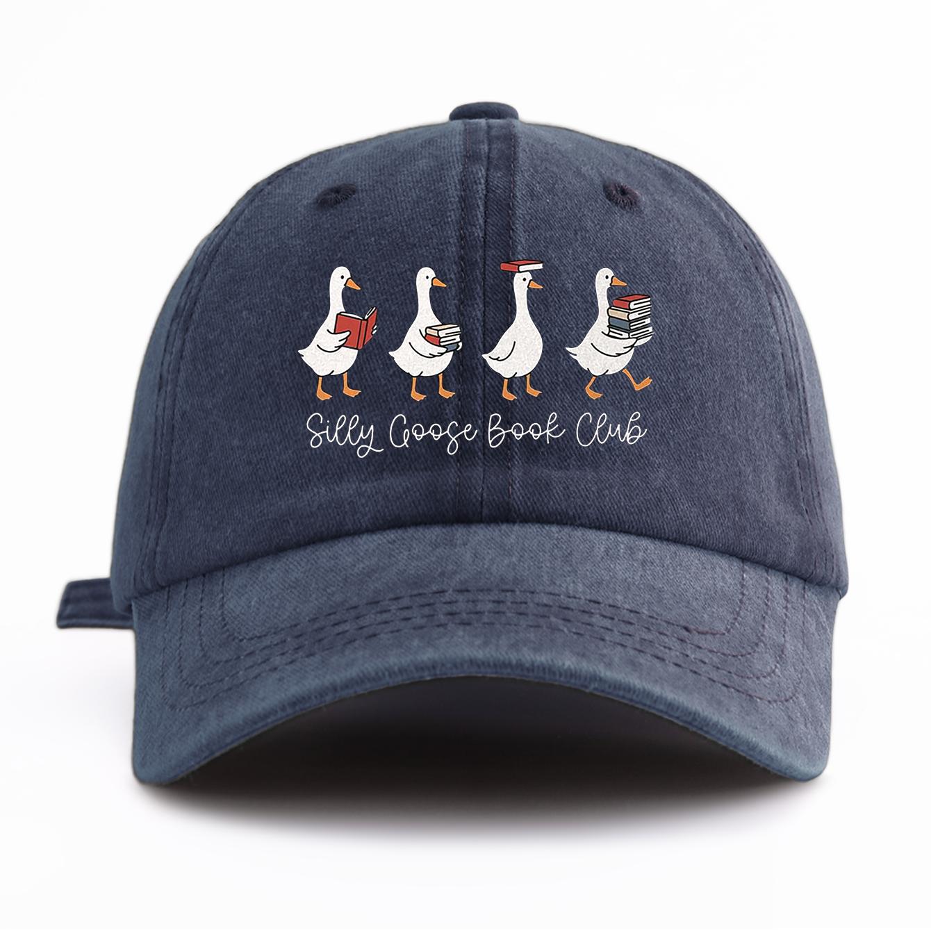 New Vintage Washed Black Baseball Cap Silly Goose Book Club Print Adjustable Dad Hat Unisex Casual Streetwear Adjustable& 8Y