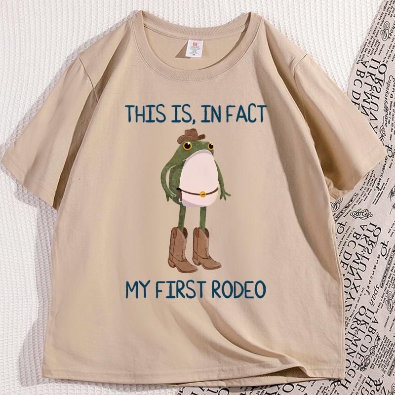 Funny Cowboy Frog with My First Rodeo Graphic T Shirts Soft Loose Cotton Short Sleeve Tshirt Comfortable High Quality Clothes