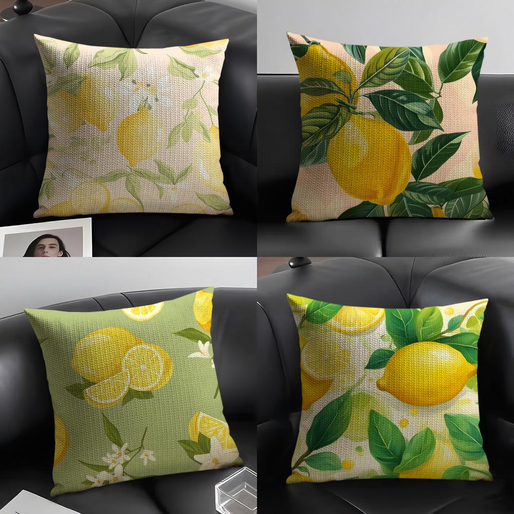 Lemon Fashion Cushion Cover Natural Linen Organic Fabric DoubleSided Printing Sofa Home Decor Gift Pillow Case
