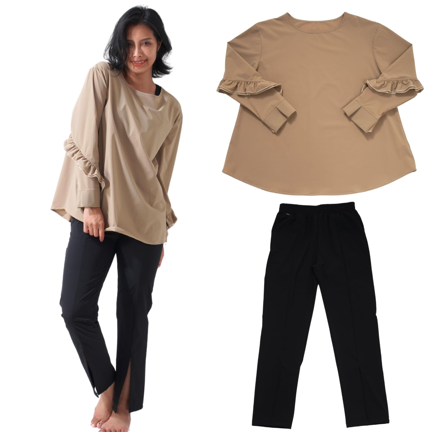 

Mie-Mie Women s Amphibious UV Protection Rash Guard Swimsuit, Long Sleeve, Cooling Top and Bottom Set, UV Protection, Outerwear