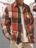 Giacca Camicia Uomo a Quadri Spazzolato Manica Lunga Retrò con Elegante Revers