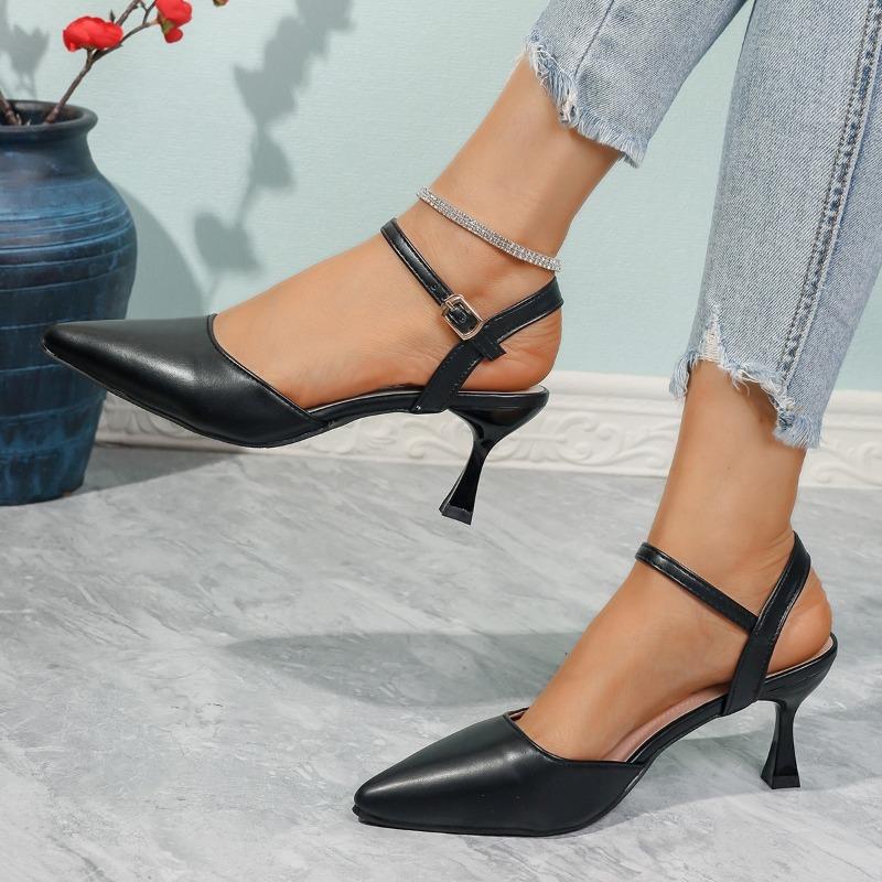 Large size spring and summer new bag head sandals women's shoes empty pointed thin high heels sexy solid color single shoes