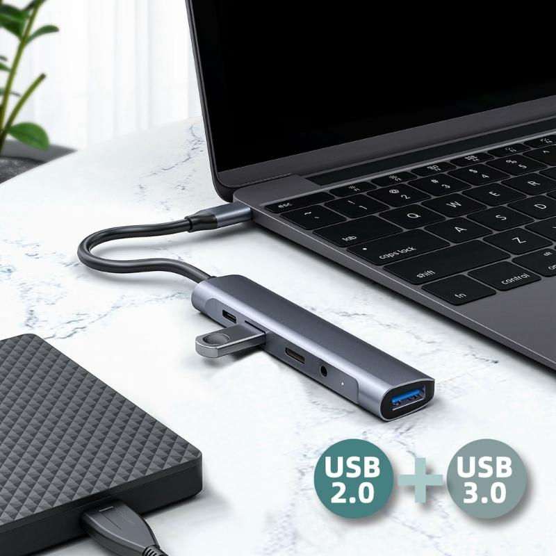 Aluminum Alloy USB C Adapters Supports 4K HDTV 60WPD Fast Charging And Multiple Port Expansion