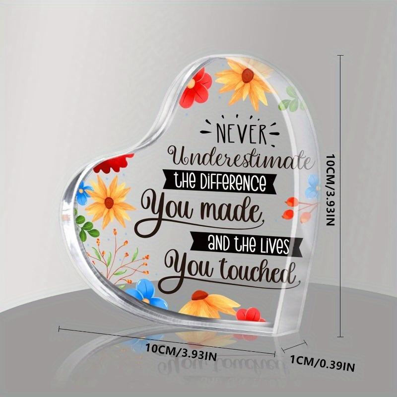 2D Flat Heart-Shaped Acrylic Appreciation Desk Decor Plaque, Inspirational Quote, Suitable for Wall Decoration, Porch, Room, Villa, Accents Home, Hall