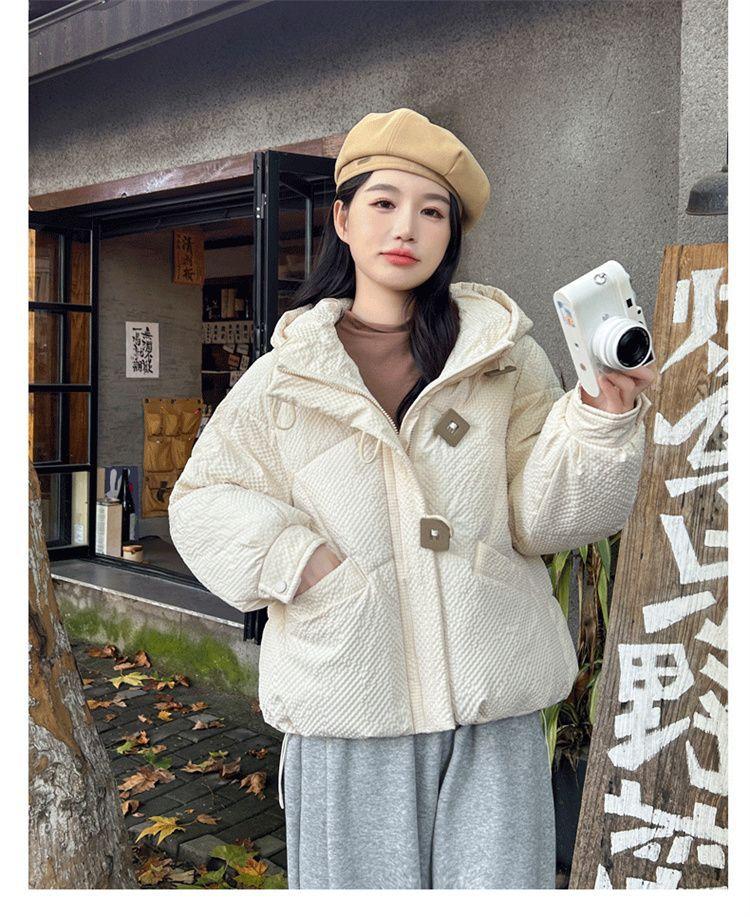 Damen Kurze Kapuzen-Winddichte Verdickte Warme Winterjacke mit Raglanärmeln