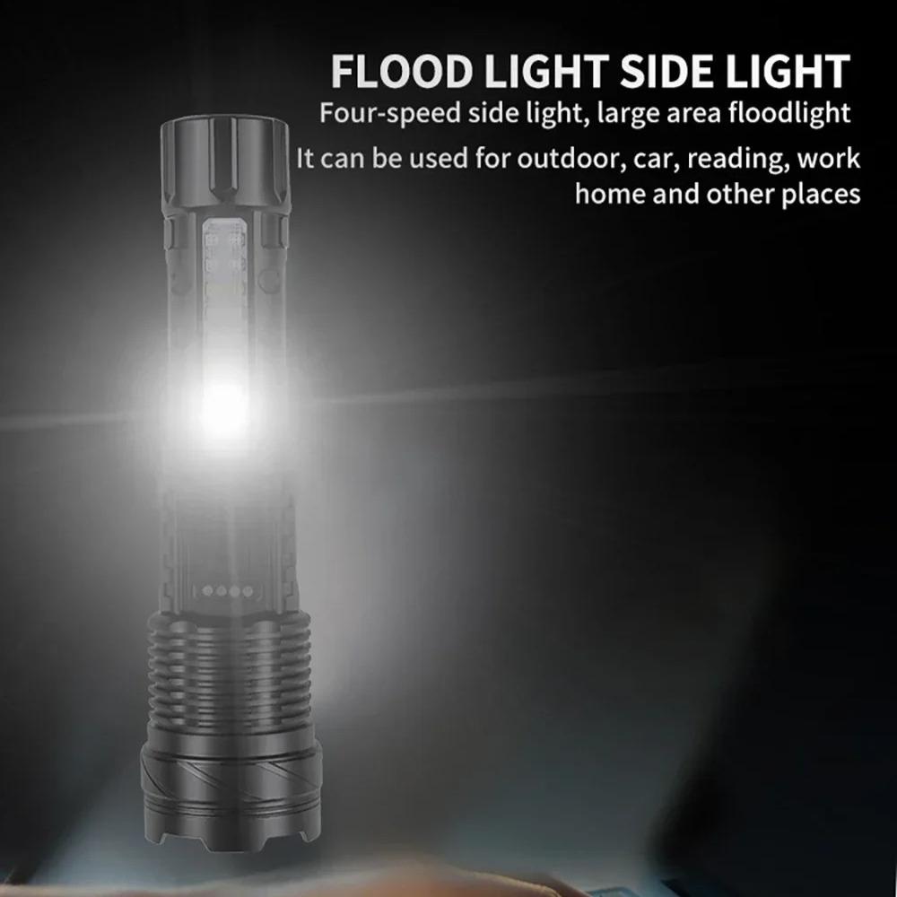 9000LM Powerful P50 LED Flashlight Waterproof 18650 Torch With Side Light Camping Fishing Lantern USB Rechargeable Zoom Lamp
