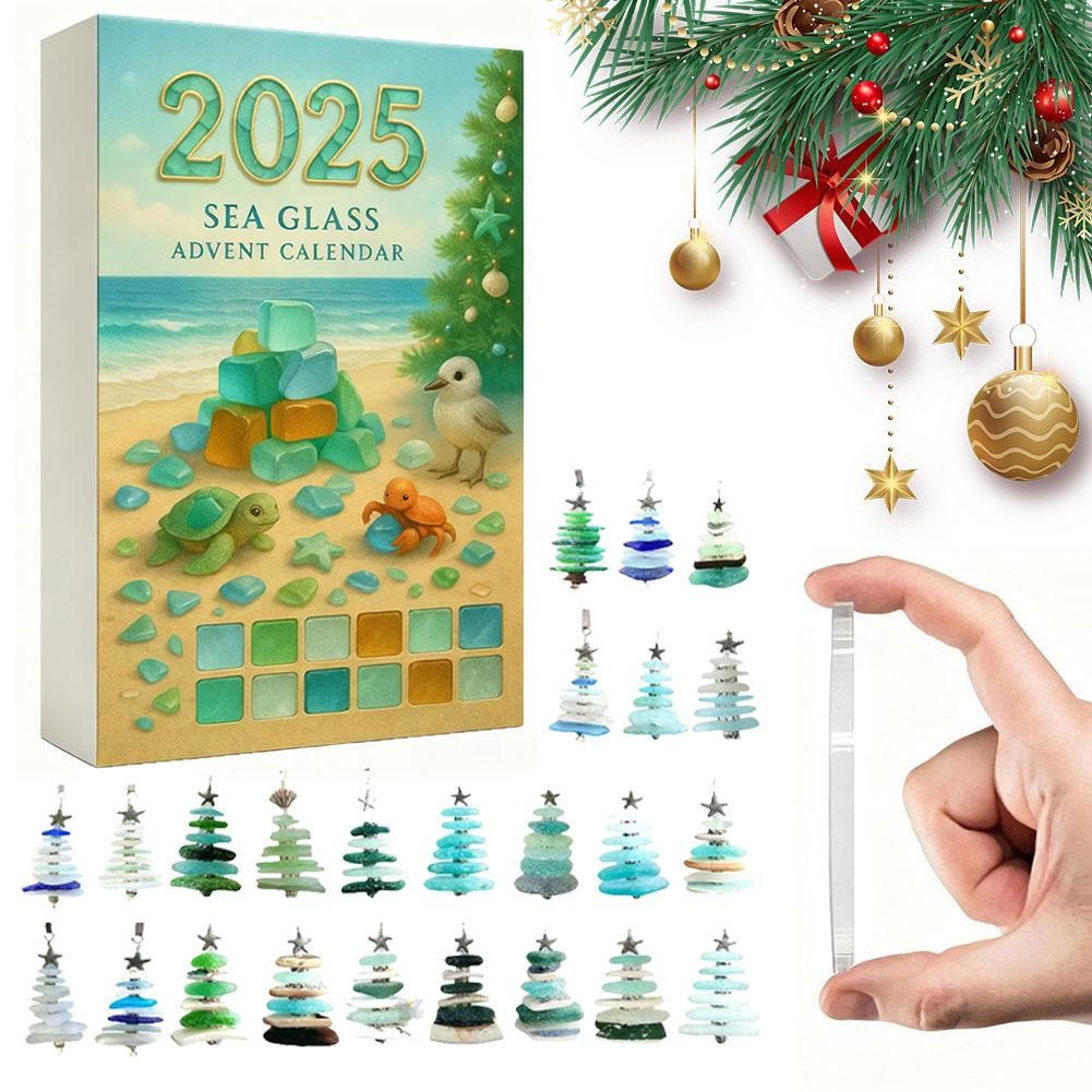 Sea Glass Christmas Tree Advent Calendar,24 Days Of Ocean Themed Holiday Surprises,2D Acrylic Handmade Seaside Christmas Decor,