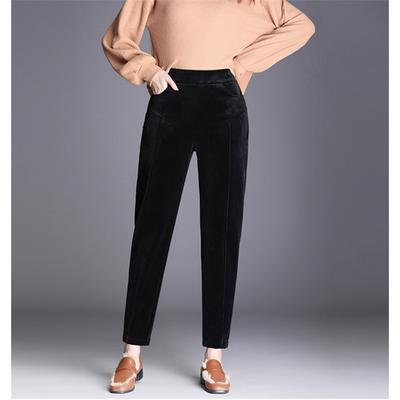 Autumn Winter Women Solid Color Pant Casual Elastic High Waist Straight Leg Trousers LooseCorduroy Warm Thick Haren Pants Female