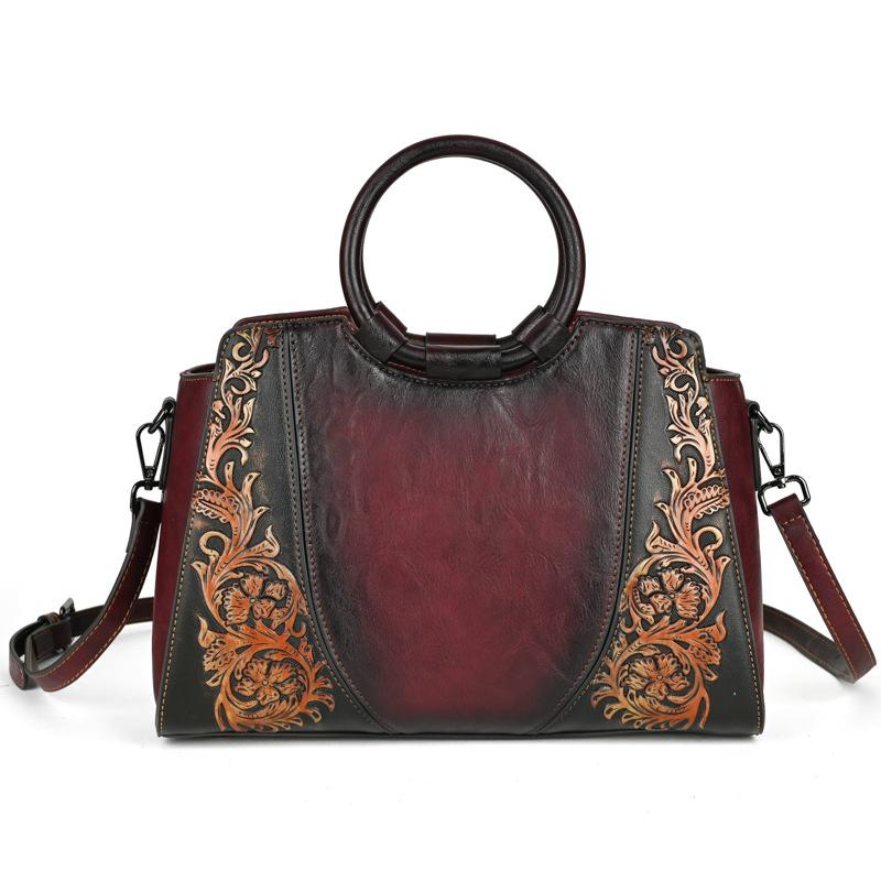Floral Women Tote Bag Vintage Ladies Leather Handbag  New Fashion Female Shoulder Or Crossbody Bags