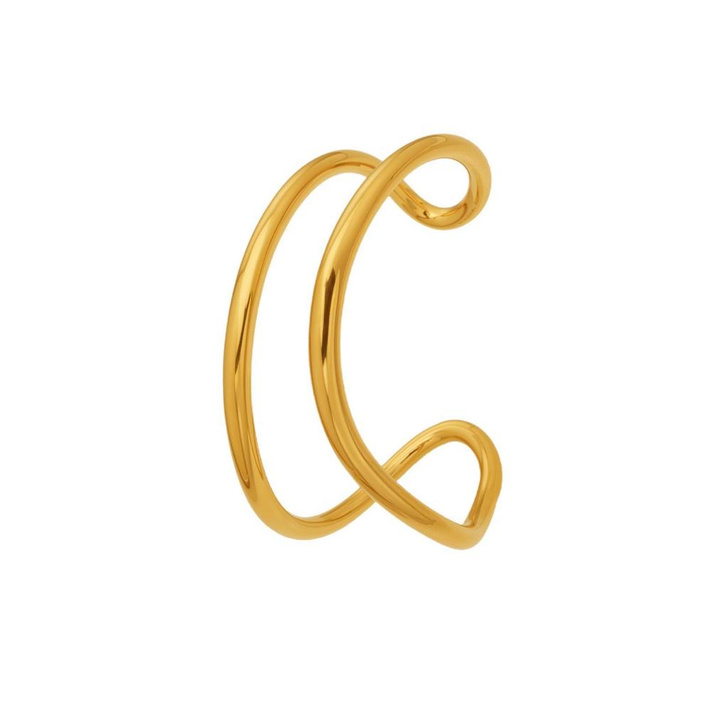 Korean Double Circle Arc Open Bracelet: Niche 18K Gold-Plated Stainless Steel Design