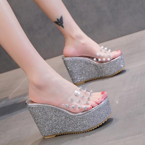 Fashion House Slippers Platform High-Heeled Shoes Lady Luxury Slides Increased Internal On A Wedge Peep Toe Designer Fashion Sexy Super