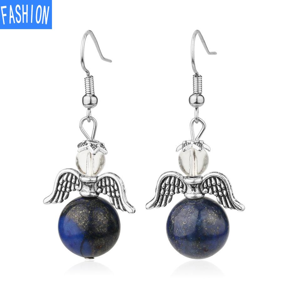 European and American Trinkets Natural Crystal Angel Wings European and American Earrings Autumn and Winter Kaai Female Earrings