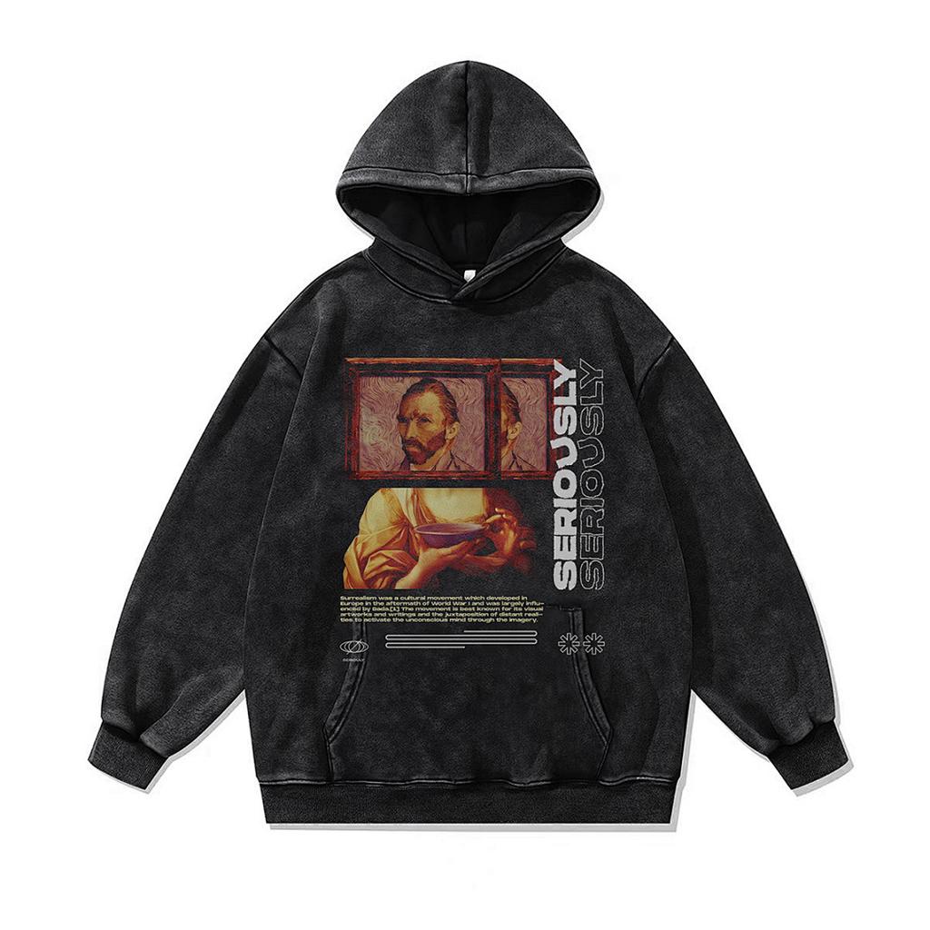 Niche Trend Cartoon Digital Direct Injection Printing Hoodie 430G Heavy Cotton Washed Sweater Men And Women Tide