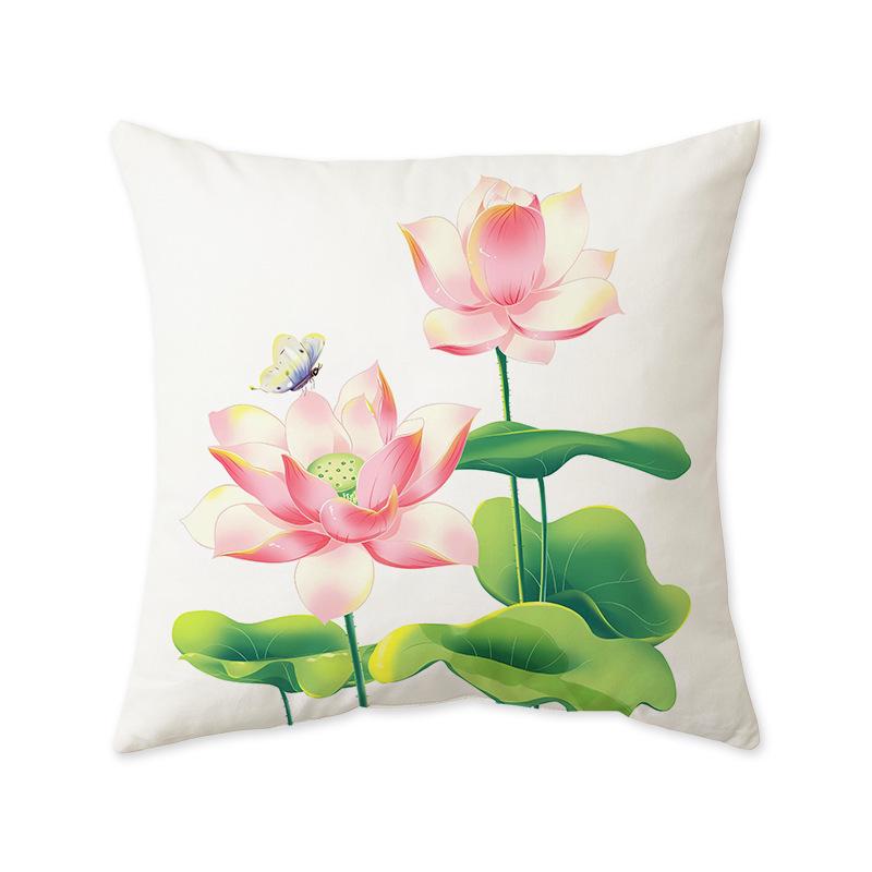 New Chinese Lotus Lotus Print Cushion Pillow Office Living Room Sofa Nap Cushion Pillow Cover