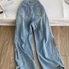 Edgy Hole Denim Loose Pants Women Autumn Newest Distressed Wide Leg Pocket Trendy Street Spicy Girl Y2K Casual Jeans