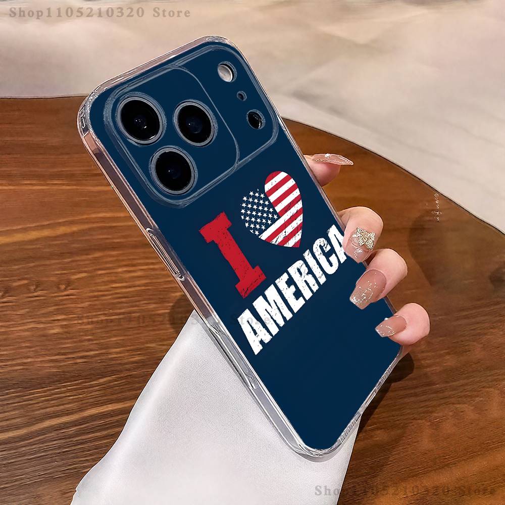 America USA Flag Phone Case For iPhone 17,16,11,15,13,14,12,Air,Mini,Plus,Pro,Max,Plus,E Clear Soft Shell