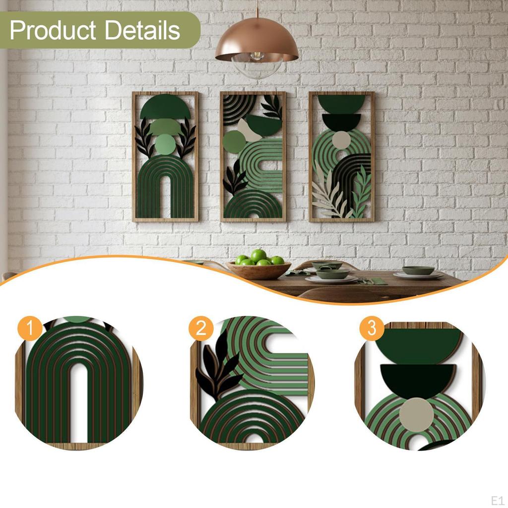 3Pcs Boho Abstract Wall Sculptures Panels, Geometric Wood Art Decor for Home Cabinet