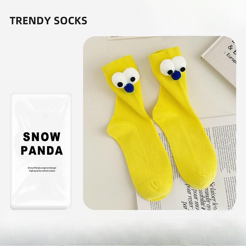 Sock Children's Long Tube Socks with Big Eyes, Autumn-winter Style, Cartoon-style Pile-up Socks for Girls, Cute Girls' Socks
