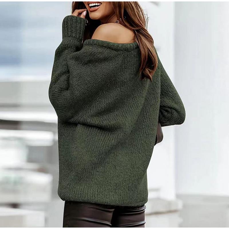 Autumn Women Casual Long Sleeve Sweaters Crew Neck Pure Color Soft Ribbed Knitted Oversized Loose Pullover