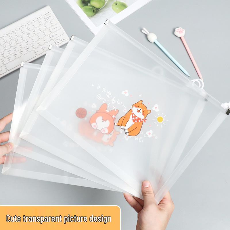 Large Capacity A4 Document Bag - Cartoon Zipper Style, Women s Test Paper Storage, Cat Under Cherry Blossoms Design