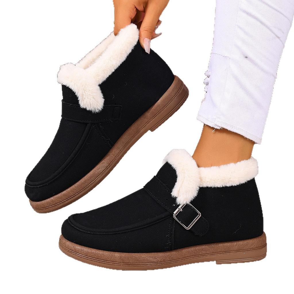 Women's snow boots 2025 winter warm and cold-proof flat-bottomed lazy shoes one pedal casual women's cotton shoes versatile women's shoes