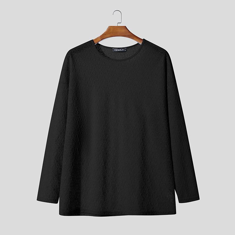 

INCERUN Мужские футболки с длинным рукавом и круглым вырезом, кружевные вязаные полупрозрачные повседневные топы 4XL чёрный