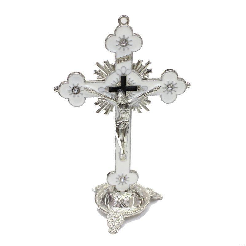 Plum Blossom Metal for Cross Jesus Christ Bitterness Church Sacred Statue Ornaments Office Household Religious Goods X3UC