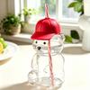Teddy Bear Cartoon Glass Straw Cup - Cute Christmas Edition