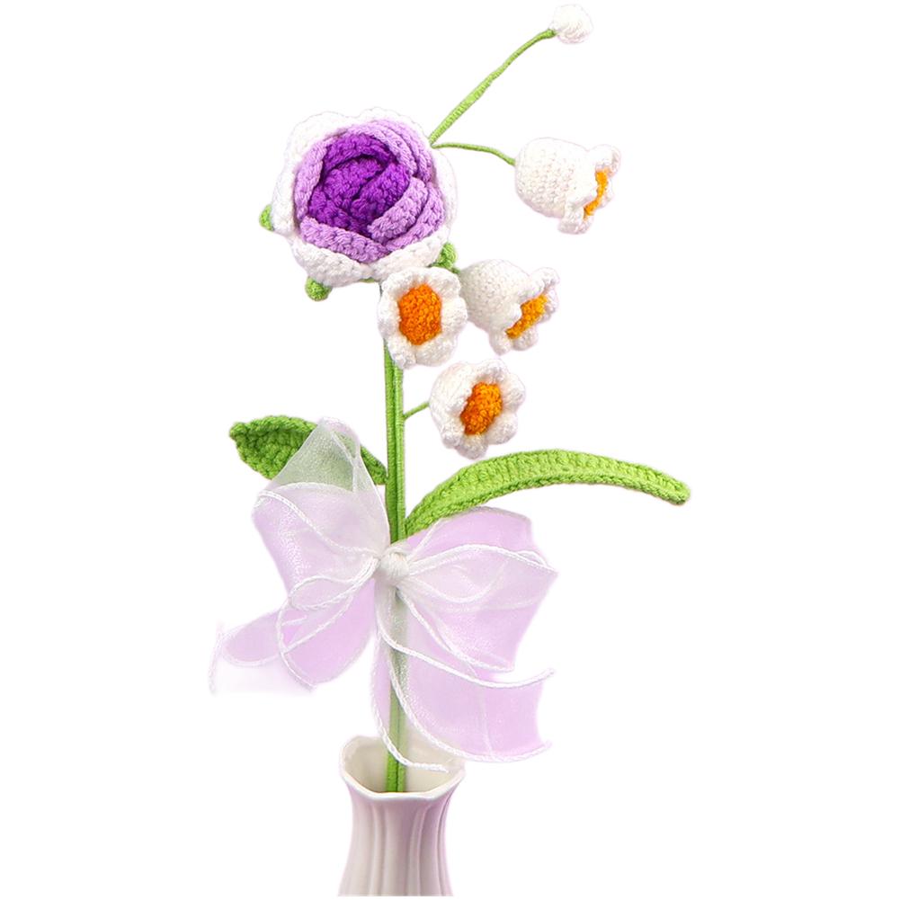 Hand Knitted Crochet Flower Bouquet Rose Lily Of The Valley Home Decor Wedding Fake Flowers Knit Flower Desktop Crochet Bouquet фиолетовый
